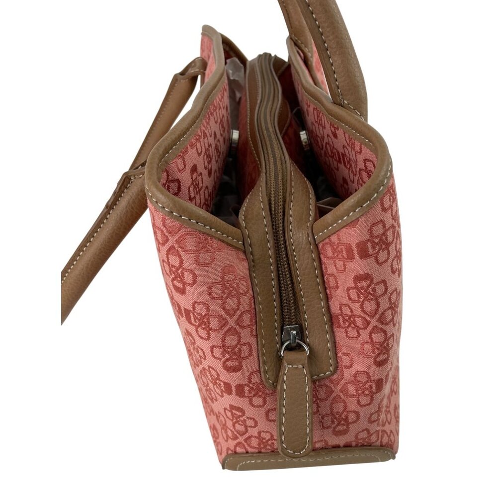 Croft & Barrow Pink Print Canvas Shoulder Bag Tan Faux Leather Handles - Picture 5 of 16